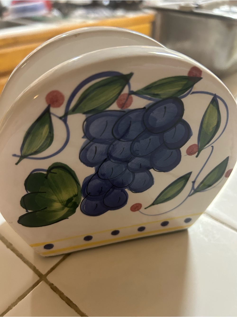 Hand-Painted Blue Grape Ceramic Napkin Holder